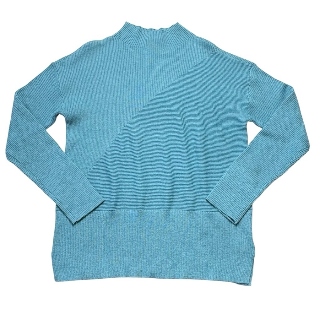 NWT Talbots Ribbed Mock Neck Sweater Size M Medium Ocean Blue Long Sleeve - Picture 5 of 10